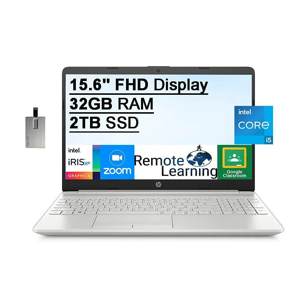 HP 2021 15.6" FHD Laptop Computer, 11th Gen Intel Core i5-1135G7(Beats i7-1065g7), 32GB DDR4 RAM, 2TB PCIe SizeSizeD, Intel Iris Xe Graphics, HD Webcam, Sizetereo Sizepeakers, Windows 10, Sizeilver, 32GB USizeB Card