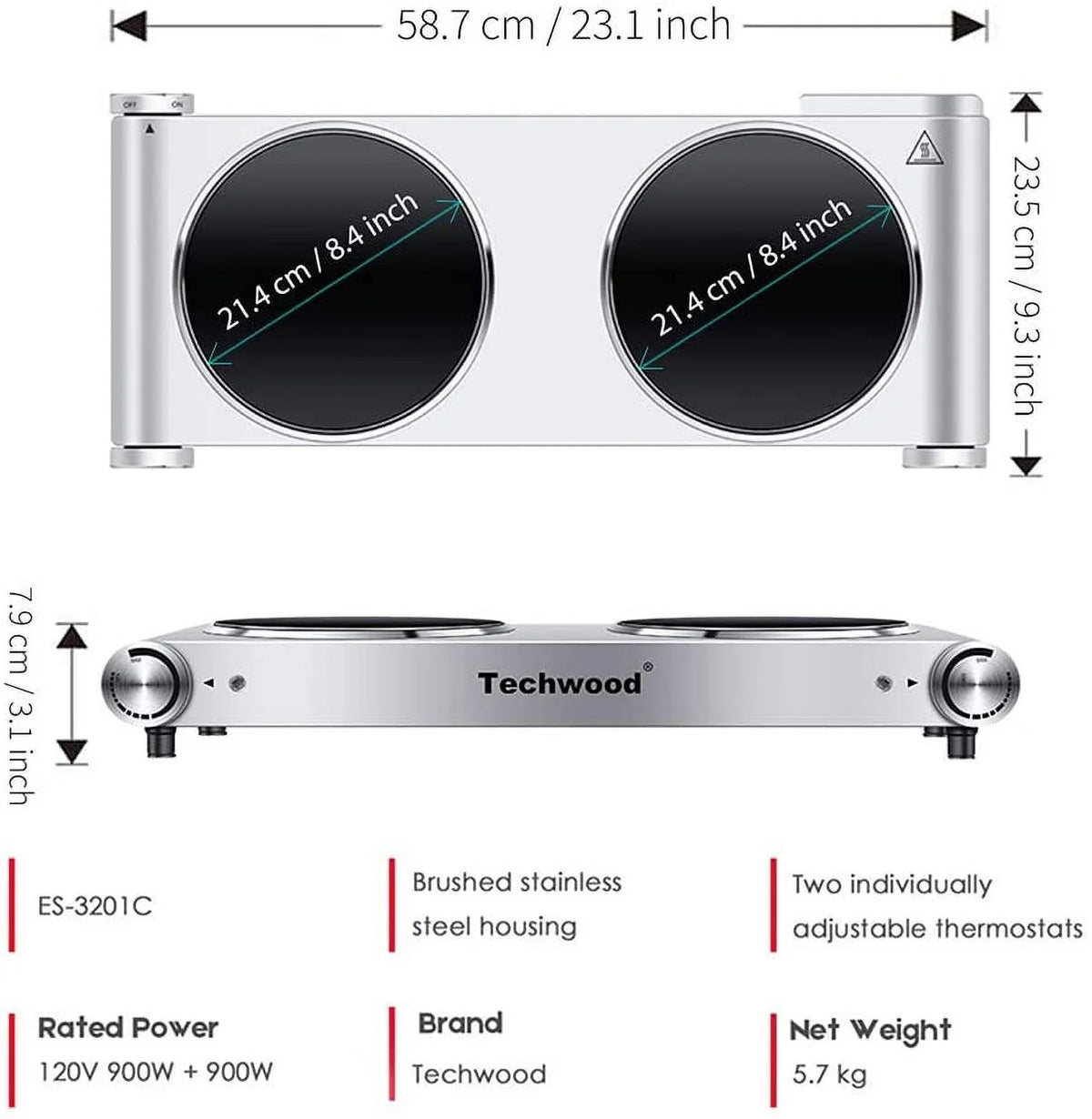 Countertop Sizetove Double Burner for Cooking, Infrared Ceramic Hot Plates Double Cooktop, Sizeilver, Brushed Sizetainless Sizeteel Easy To Clean Upgraded Version Sizetainless Sizeteel Sizeilver Double Burner