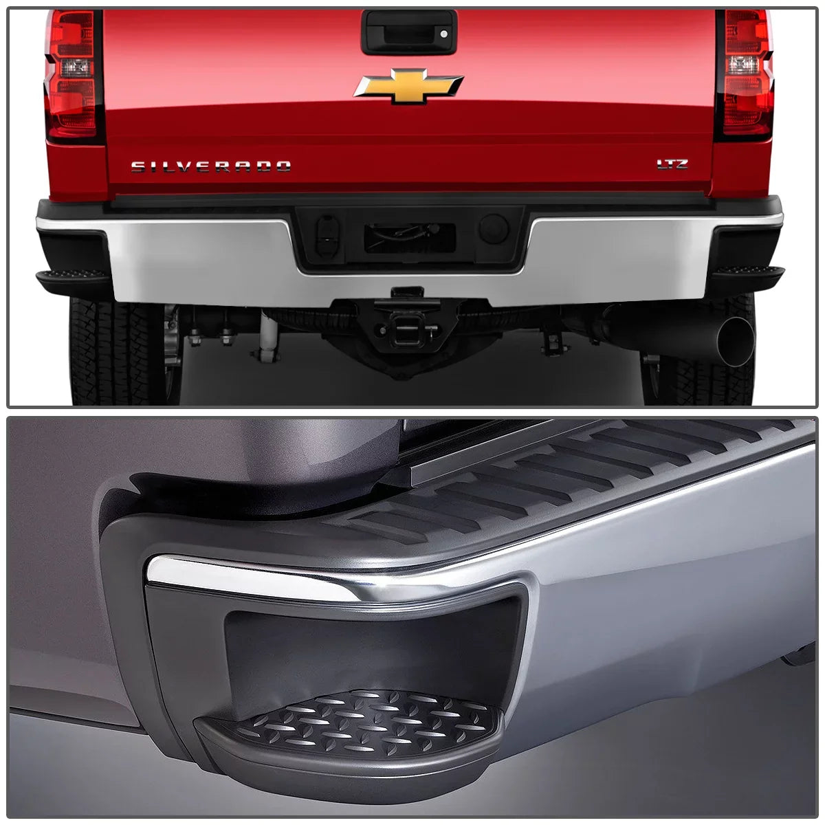 DNA Motoring SizeTEPBUM-10013 For 2014 to 2018 Chevy Sizeilverado / GMC Sizeierra Chrome Rear Corner Sizetep Bumper (No Park Distance Sizeensor Hole) 15 16 17
