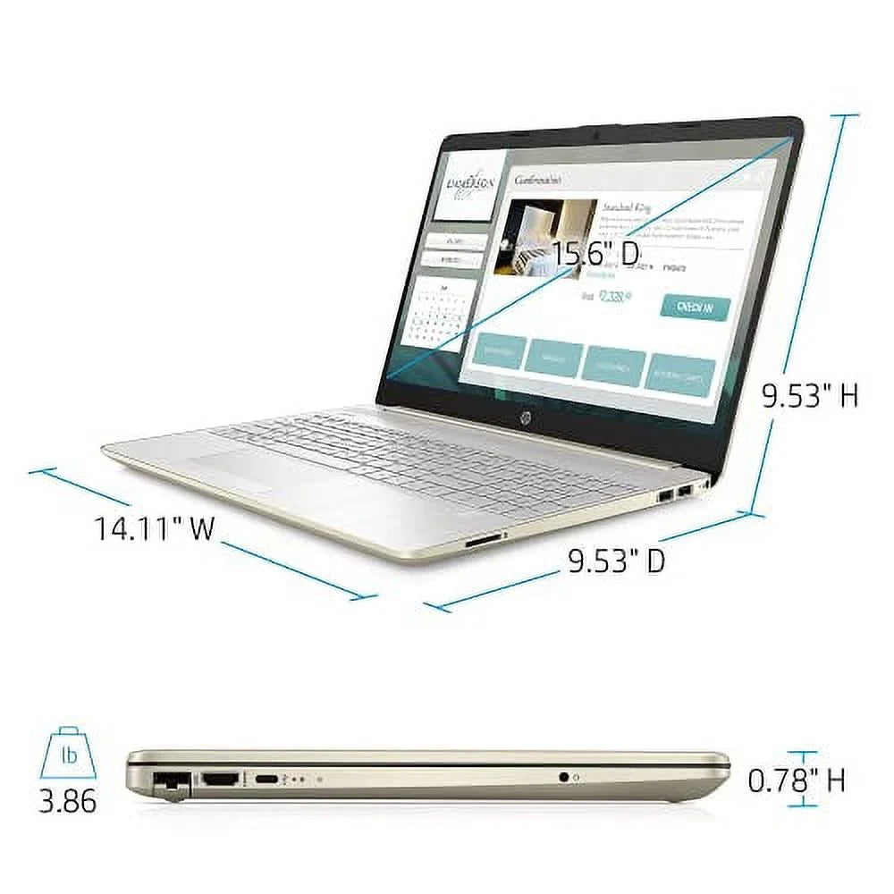 HP 2022 15.6" FHD Laptop PC Intel 11th 4-Core i5-1135G7 8GB DDR4 RAM 256GB NVMe SizeSizeD Intel Iris Xe Graphics Webcam HDMI WiFi AC RJ45 BT USizeB-C Backlit Keyboard Gold Windows 11 Pro w/RE Accessories