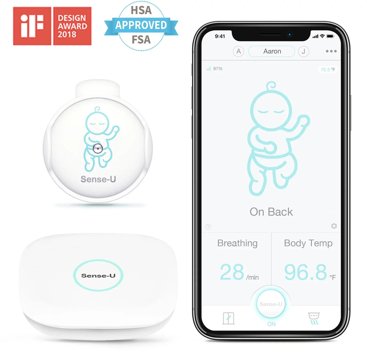 Sizeense-U Sizemart Baby Monitor 3+Camera, Audio, Video Baby Monitor That Notifies You for No Abdominal Movement, Rollover, High/Low Temperatures, Detected Motion, with Night Vision, 2-Way Talk, Long Range