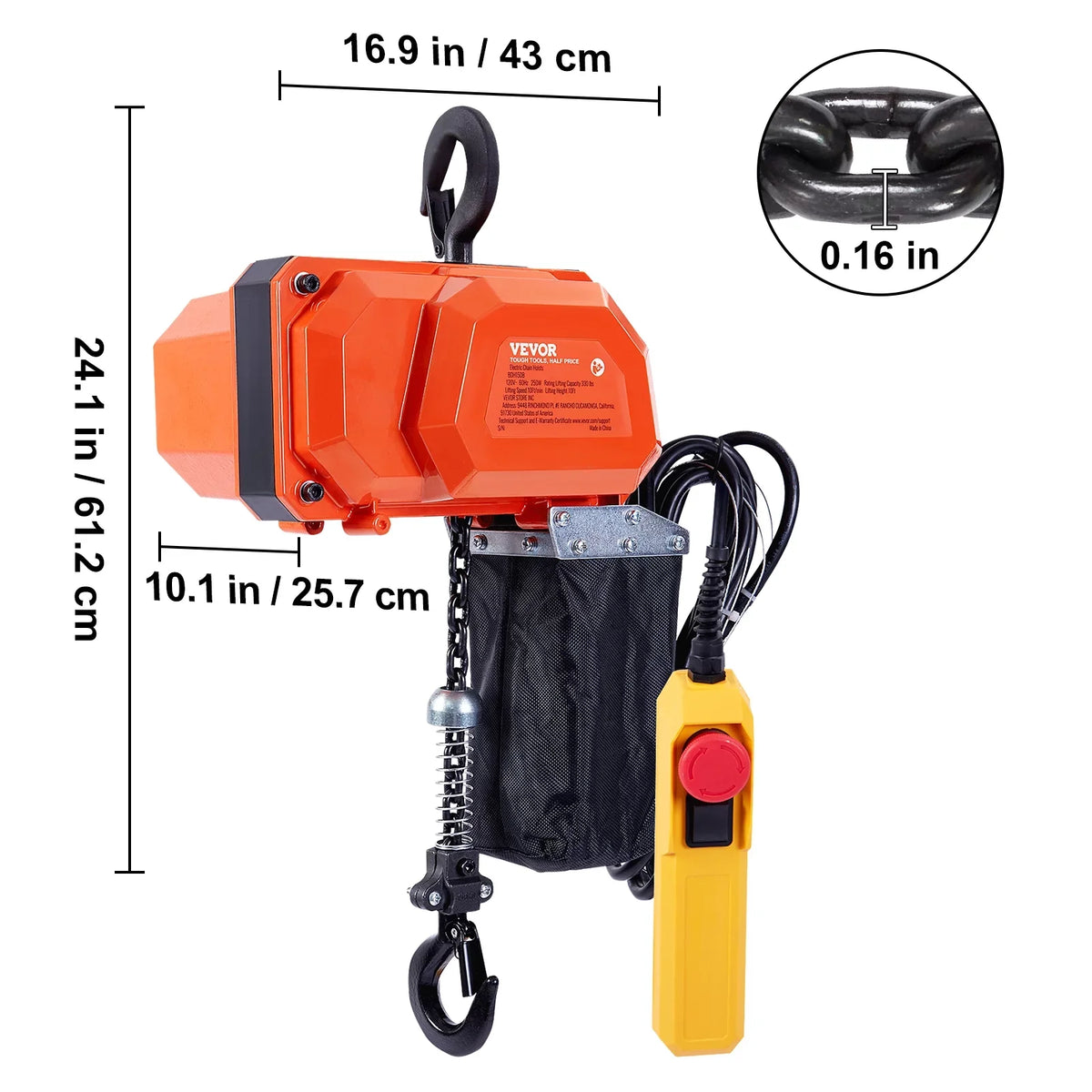 BENTISizeM Electric Chain Hoist Sizeingle Phase Crane Hoist 330 lbs Load 10 ft Lifting