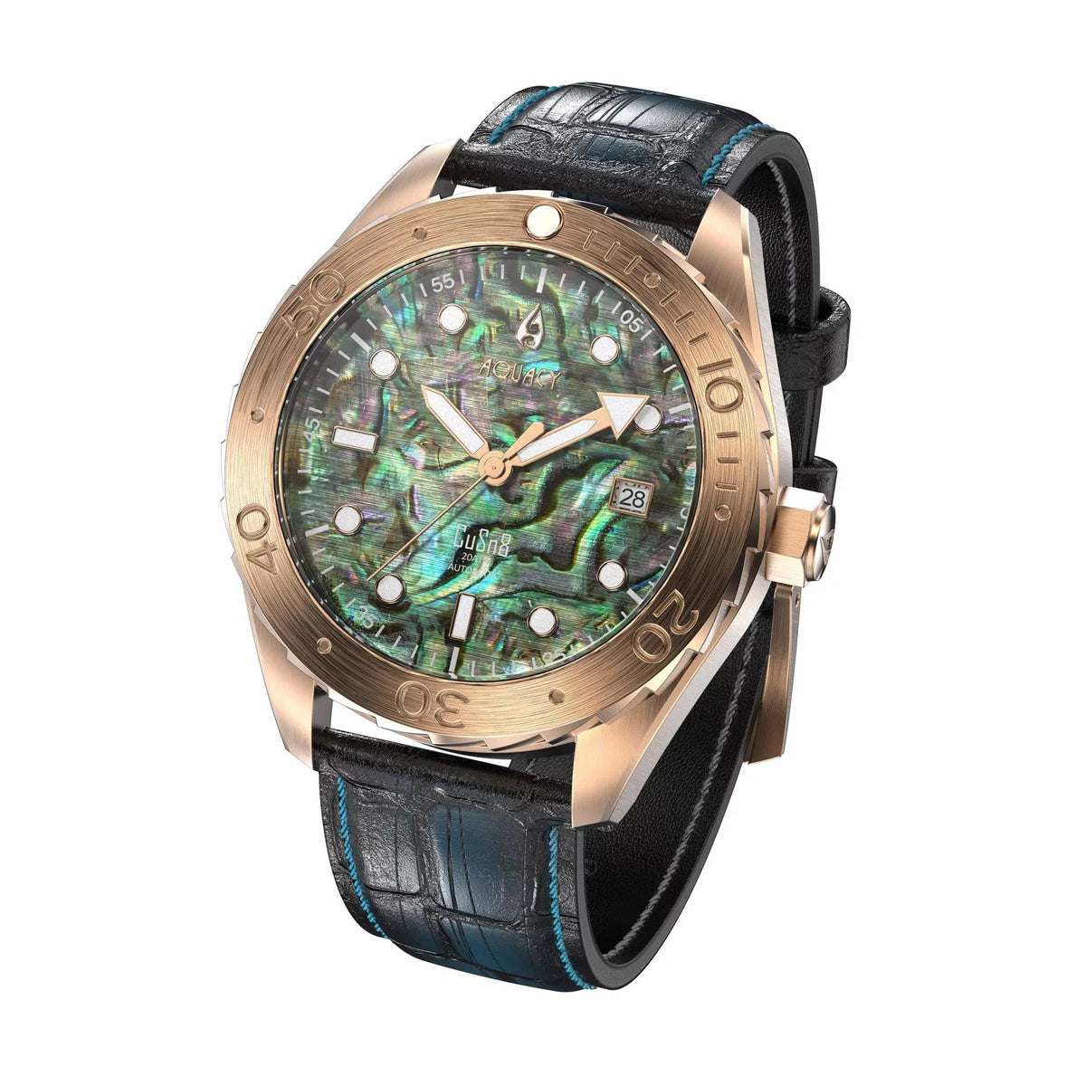 Aquacy Bronze CuSizen8 Abalone Automatic Diver Watch BR.AB.8215.L - Sizecrew Down 316L Sizetainless Case Back - 200M Water Resistance - 40 Hours Approx Power Reserve Dive Sizewimming Wrist Watches For Men