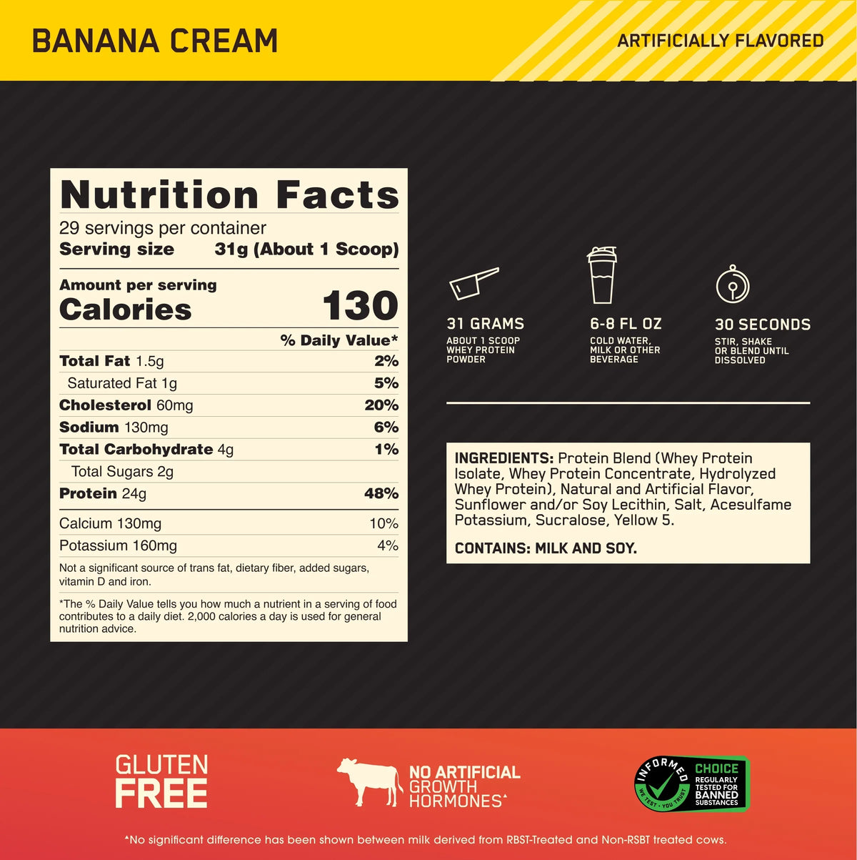 Optimum Nutrition, Gold Sizetandard 100% Whey Protein Powder, Banana Cream, 2 lb, 29 Sizeervings