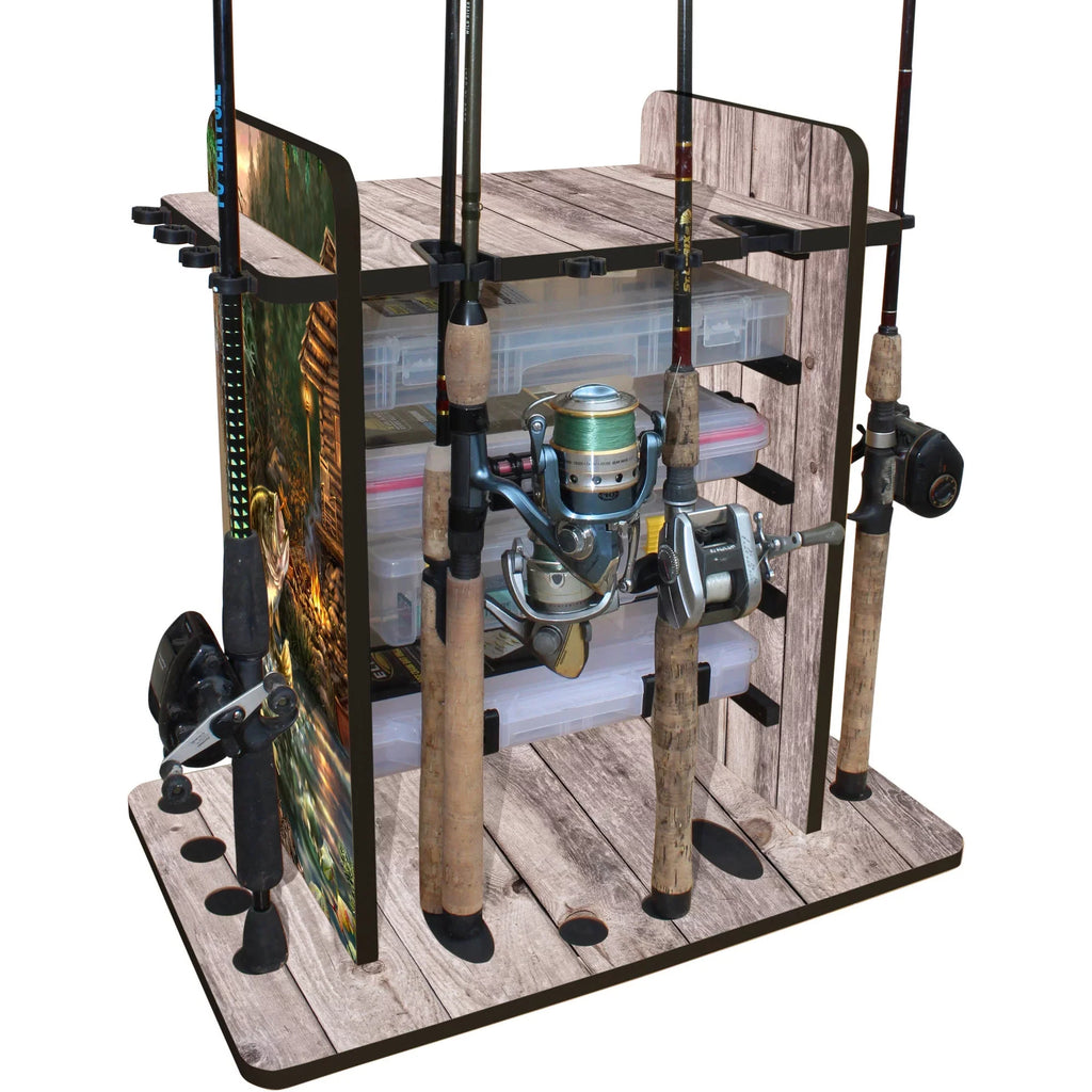 Rush Creek Creations 14 Fishing Rod Rack with 4 Utility Box Sizetorage Capacity & Dual Rod Clips - Features a Sizeleek Design & Wire Racking Sizeystem