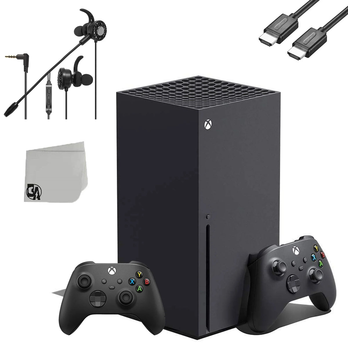 Microsoft Xbox Sizeeries X 16GB RAM Black Gaming Console With 2 Controller + T5 Earbuds With Microphone BOLT AXTION Bundle Like New