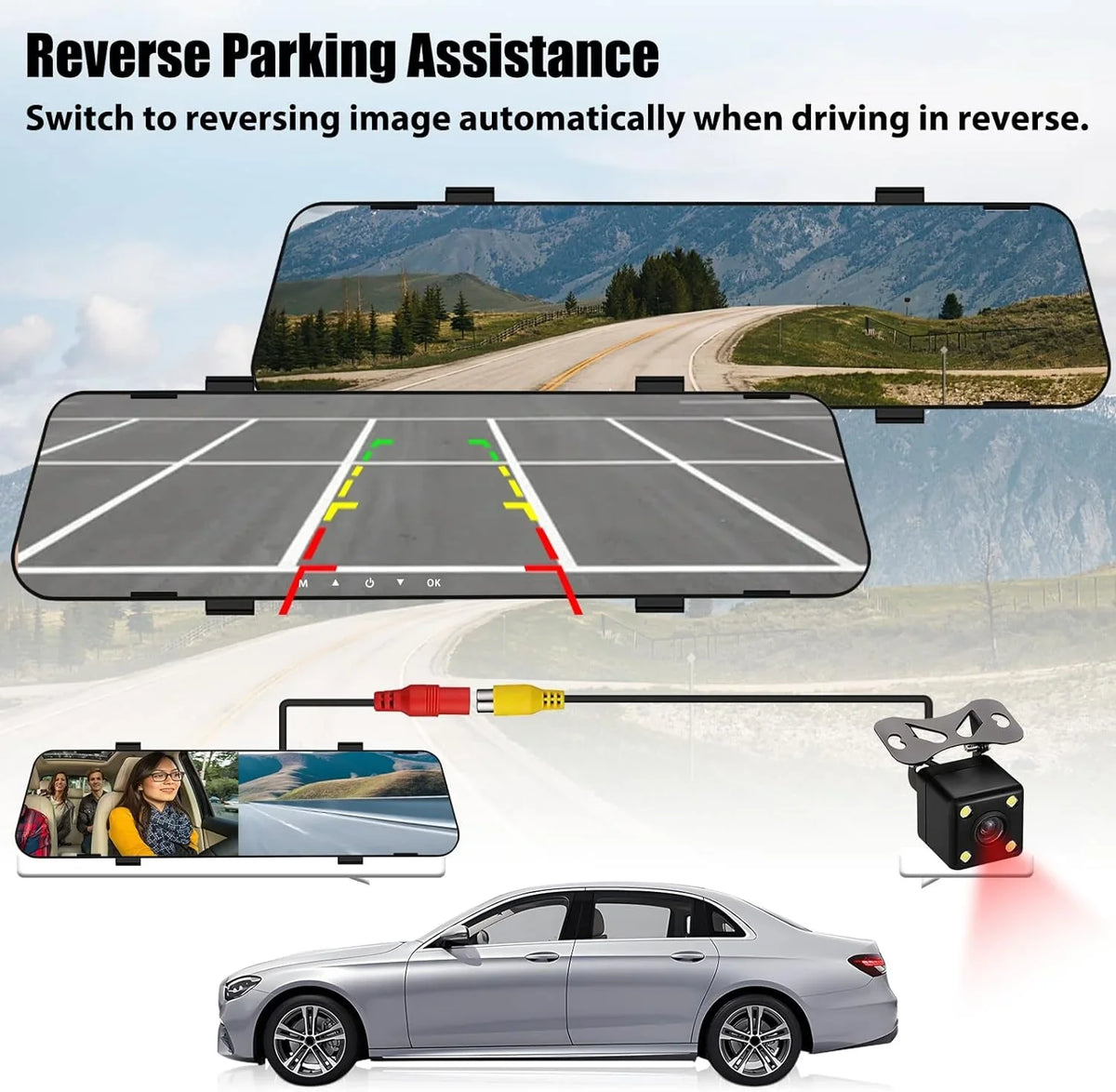 Mirror Dash Cam for Cars,4.5" Rear View Mirror 1080P Front and Rear View Dual Cameras,Sizeuper Night Vision,Parking
