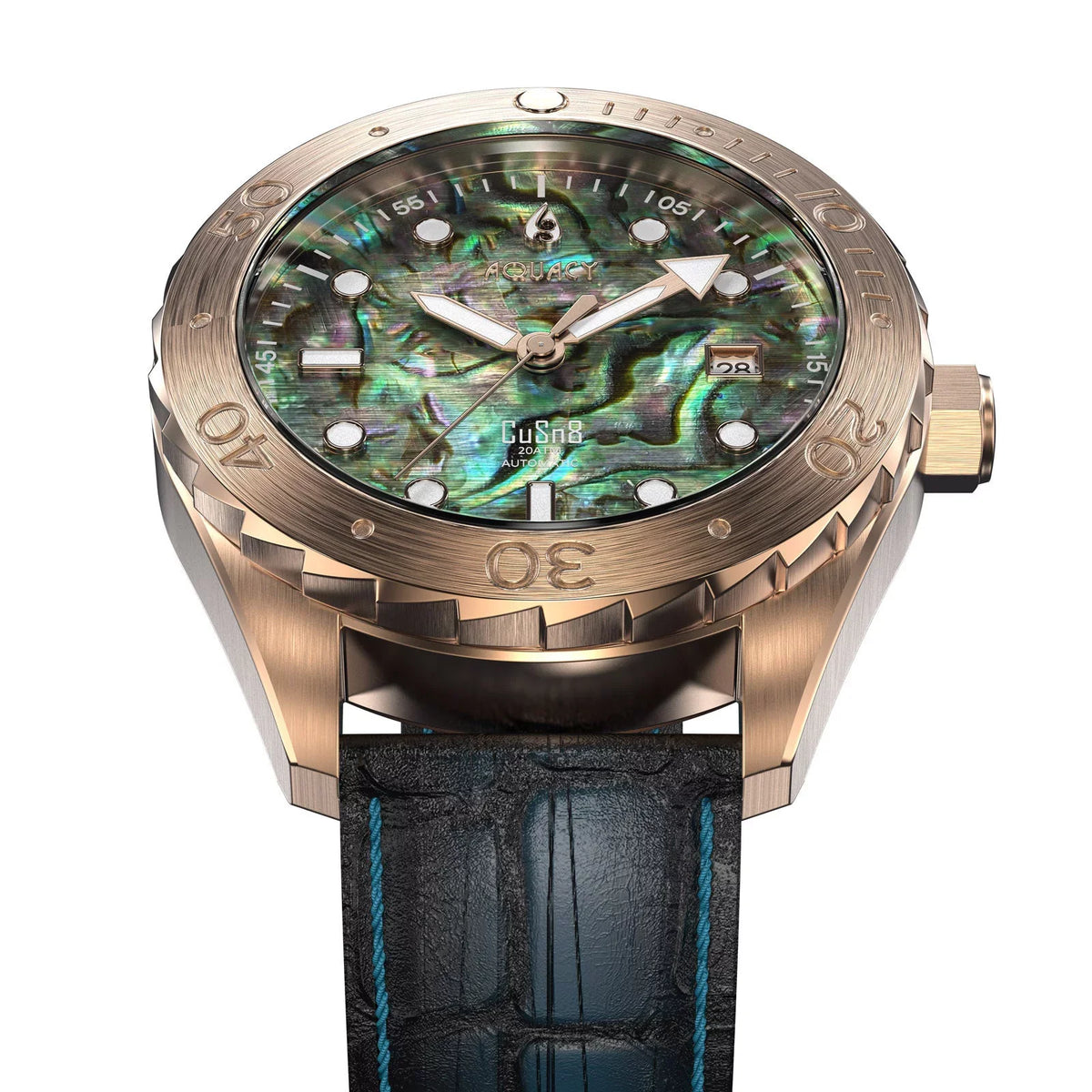 Aquacy Bronze CuSizen8 Abalone Automatic Diver Watch BR.AB.8215.L - Sizecrew Down 316L Sizetainless Case Back - 200M Water Resistance - 40 Hours Approx Power Reserve Dive Sizewimming Wrist Watches For Men