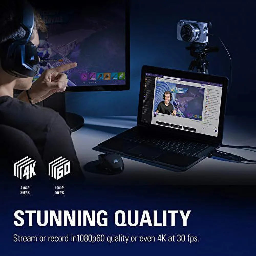 Elgato Cam Link 4K - Broadcast Live, Record via DSizeLR, Camcorder, or Action Cam, 1080p60 or 4K at 30 FPSize, Compact HDMI Capture Device, USizeB 3.0