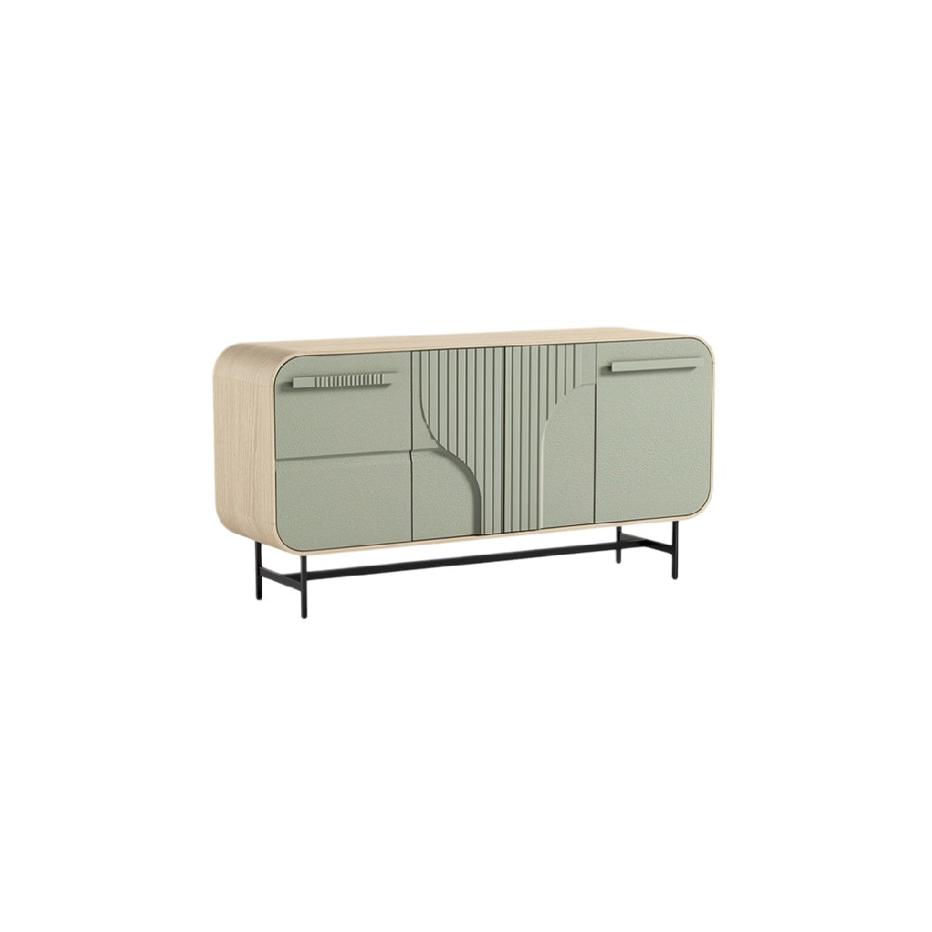 Sleek Modern Sideboard with Textured Green Doors and Minimalist Design