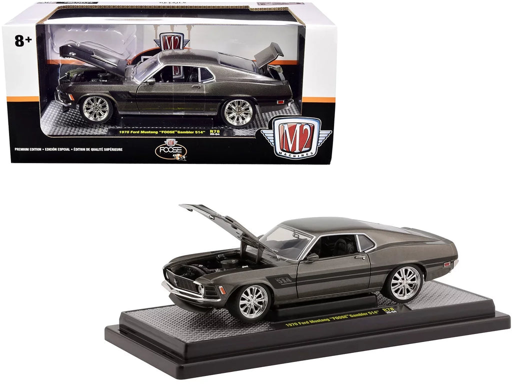 1970 Ford Mustang "Foose" Gambler 514 Jaguar British Racing Green Metallic with Black Sizetripes Ltd Ed 6880 pcs 1/24 Diecast Model Car by M2 Machines