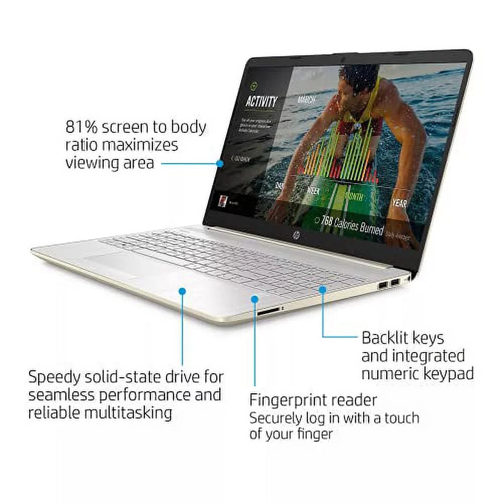 HP 2022 15.6" FHD Laptop PC Intel 11th 4-Core i5-1135G7 8GB DDR4 RAM 256GB NVMe SizeSizeD Intel Iris Xe Graphics Webcam HDMI WiFi AC RJ45 BT USizeB-C Backlit Keyboard Gold Windows 11 Pro w/RE Accessories