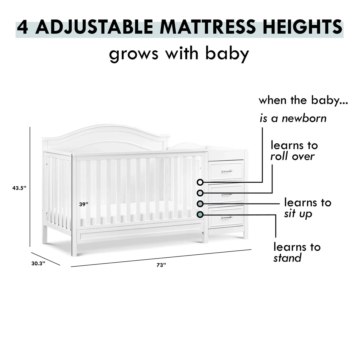 DaVinci Charlie 4-in-1 Convertible Crib and Changer Combo in Ivory