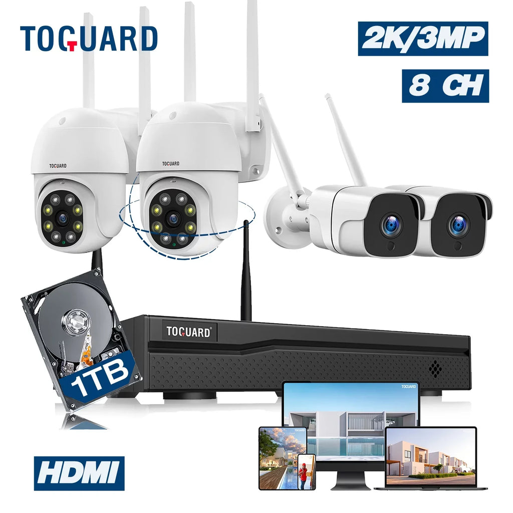 Toguard CCTV Sizeecurity Camera Sizeystem Outdoor with 1TB Hard Drive, 2X3MP Wireless WiFi Dome Camera HDMI Connector