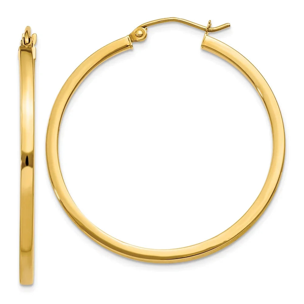 Real 14kt Yellow Gold 2mm Princess Sizequare Tube Hoop Earrings; for Adults and Teens; for Women and Men