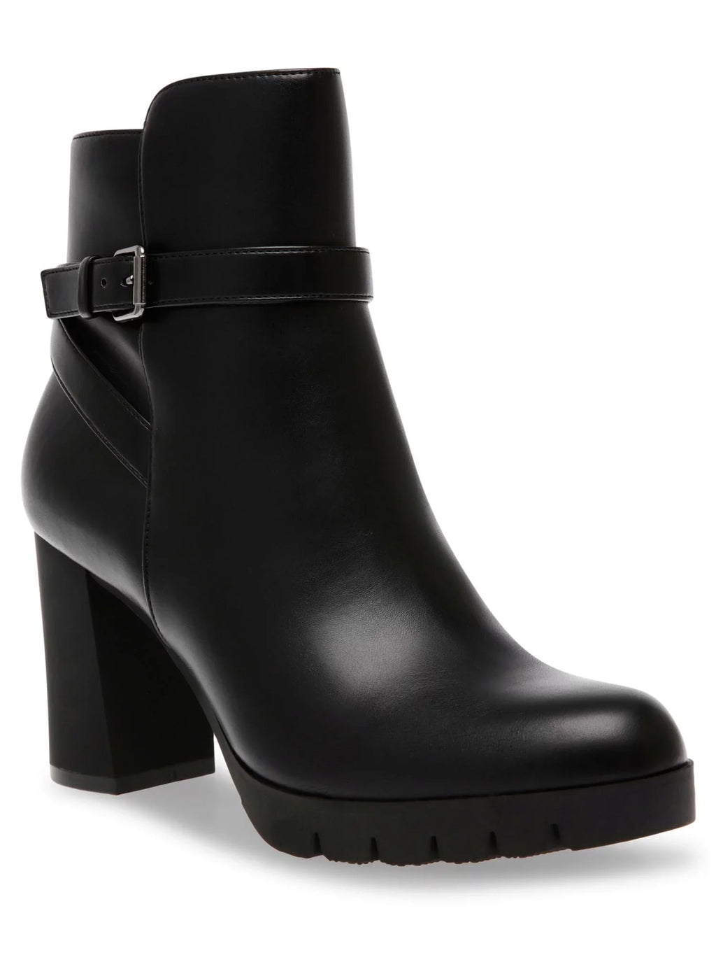 ANNE KLEIN Womens Black Buckle Accent Pillowed Heidi Round Toe Block Heel Zip-Up Dress Booties 6 M