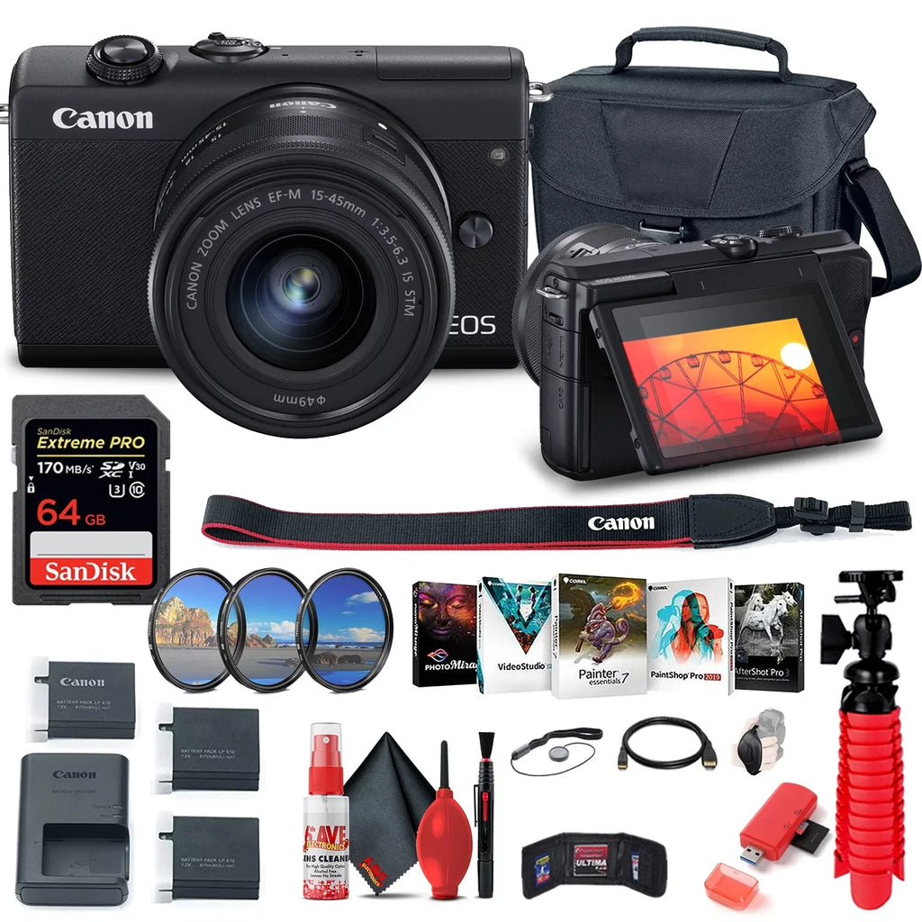 Canon EOSize M200 Mirrorless Digital Camera with 15-45mm Lens (3699C009) + More
