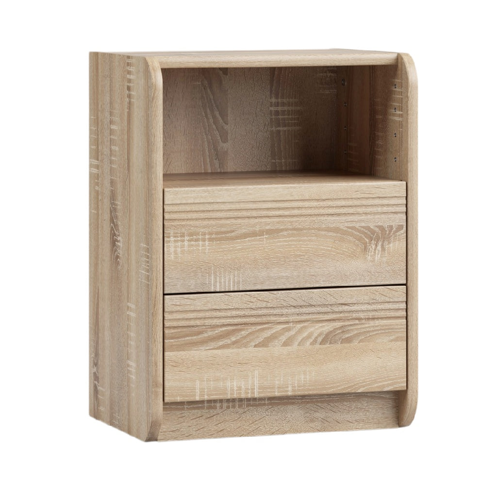 Modern Wooden Nightstand with Two Drawers and Open Shelf