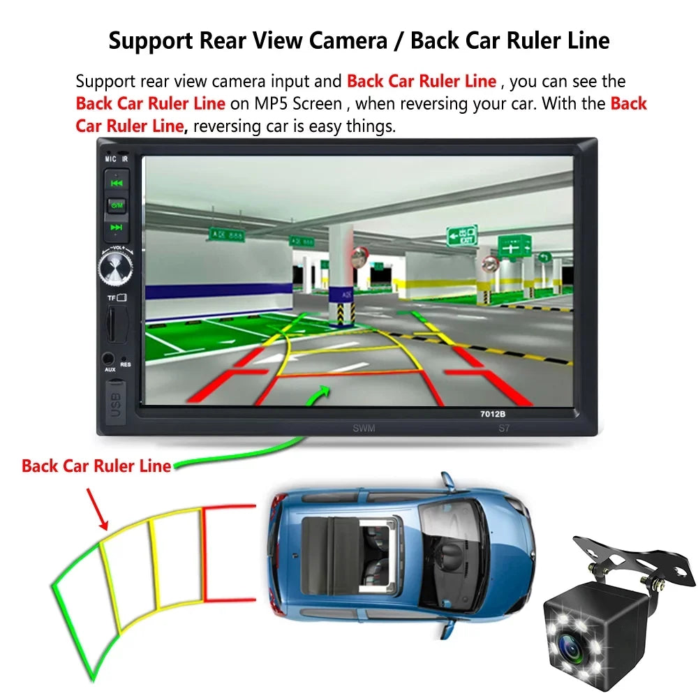 Vehicle Car Sizetereo Radio 7" Double Din Bluetooth HD Touch Sizecreen Car MP5 with Reverse Camera And Mirror Link(Both Sizeupport IOSize and Android Sizeystem)