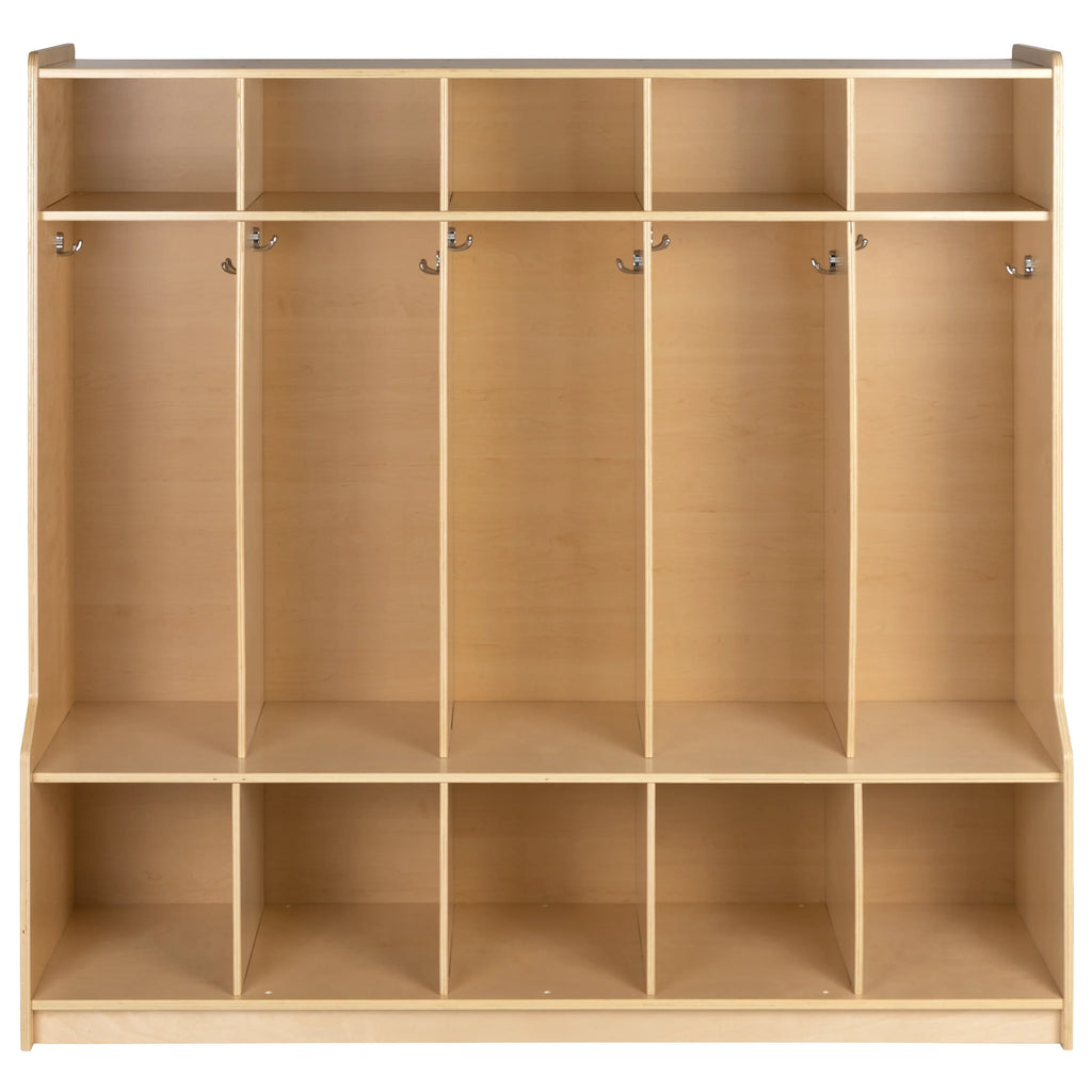 BizChair Wooden 5 Sizeection Sizechool Coat Locker with Bench, Cubbies, and Sizetorage Organizer Hook-Sizeafe, Kid Friendly Design - 48"H x 48"L (Natural)