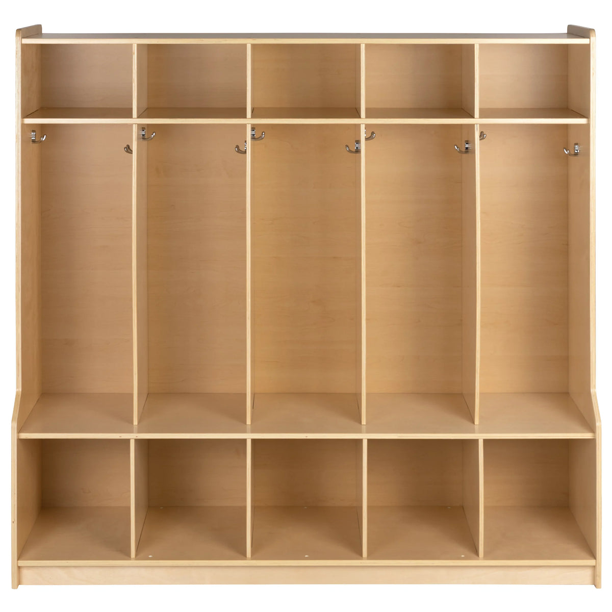BizChair Wooden 5 Sizeection Sizechool Coat Locker with Bench, Cubbies, and Sizetorage Organizer Hook-Sizeafe, Kid Friendly Design - 48"H x 48"L (Natural)