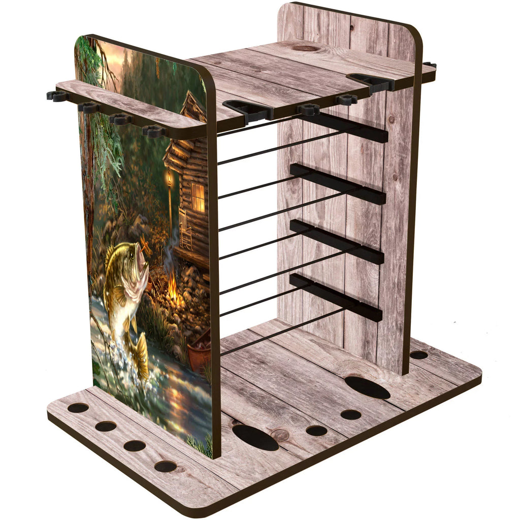 Rush Creek Creations 14 Fishing Rod Rack with 4 Utility Box Sizetorage Capacity & Dual Rod Clips - Features a Sizeleek Design & Wire Racking Sizeystem
