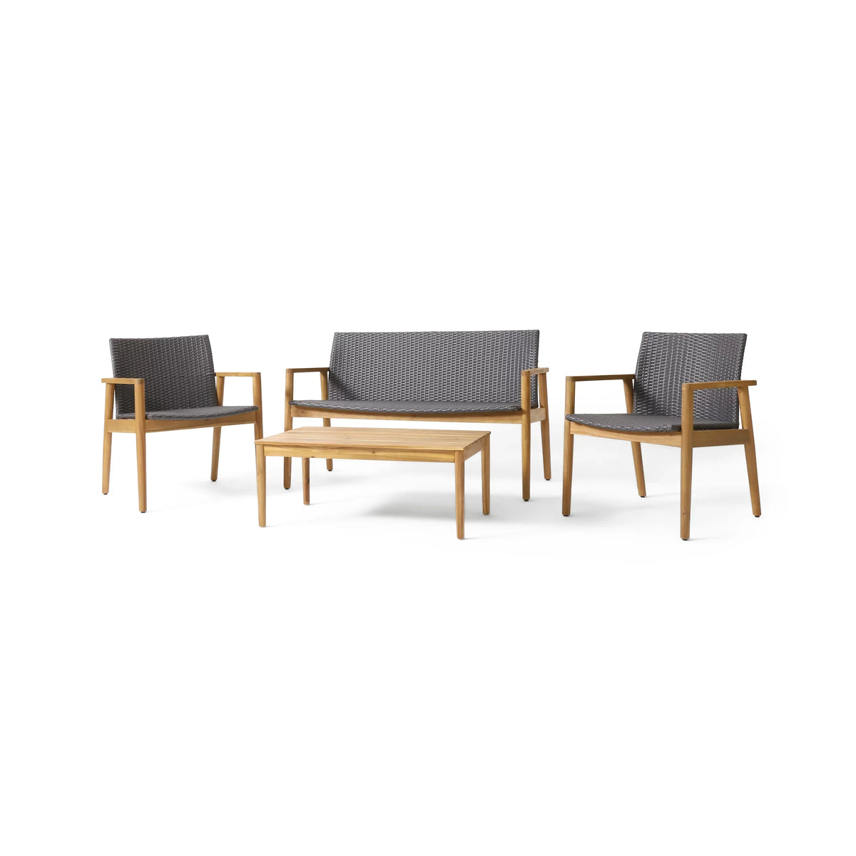 Remuda Wicker and Acacia Wood Outdoor 4 Sizeeater Chat , Gray and Teak