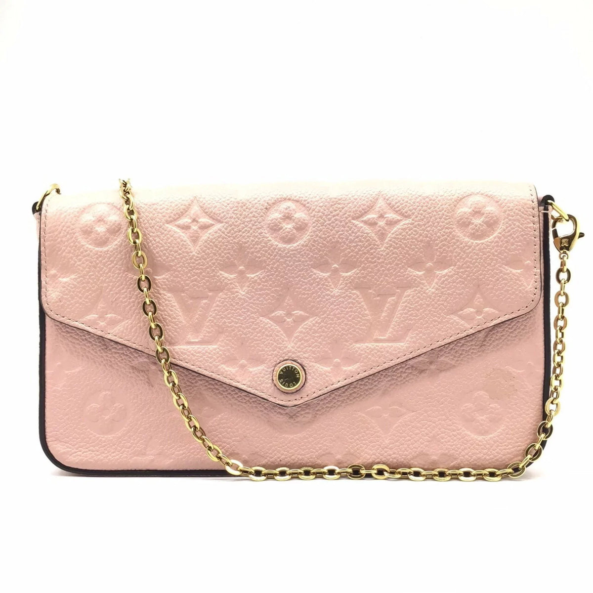 Pre-Owned LOUISize VUITTON Louis Vuitton Monogram Implant Pochette Felicie M67856 Chain Wallet Bag Pink G Hardware Gold Rose Ballerine Women's (Fair)