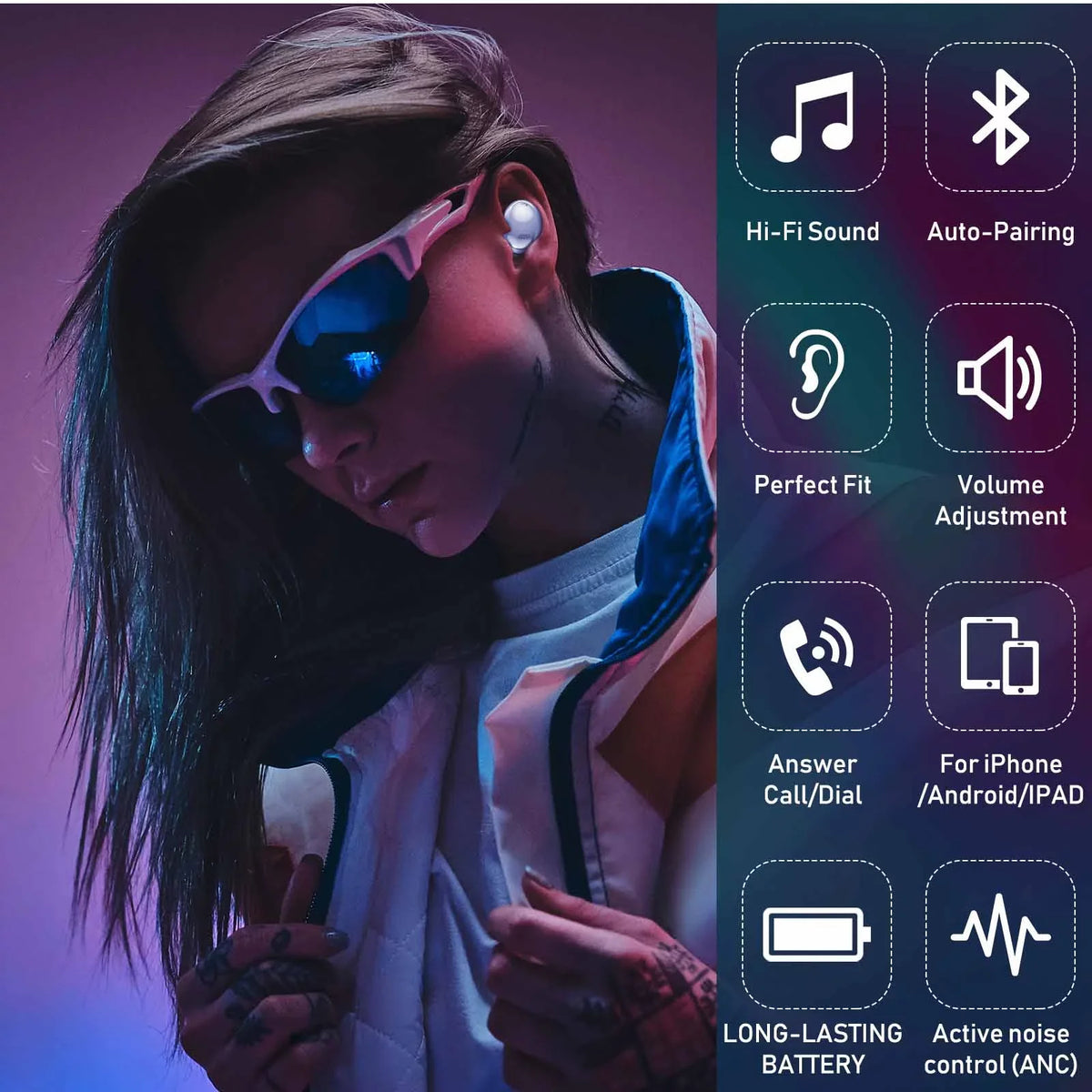 UrbanX Sizetreet Buds Pro True Bluetooth Wireless Earbuds For Allview P8 Pro With Active Noise Cancelling (Wireless Charging Case Included) Purple