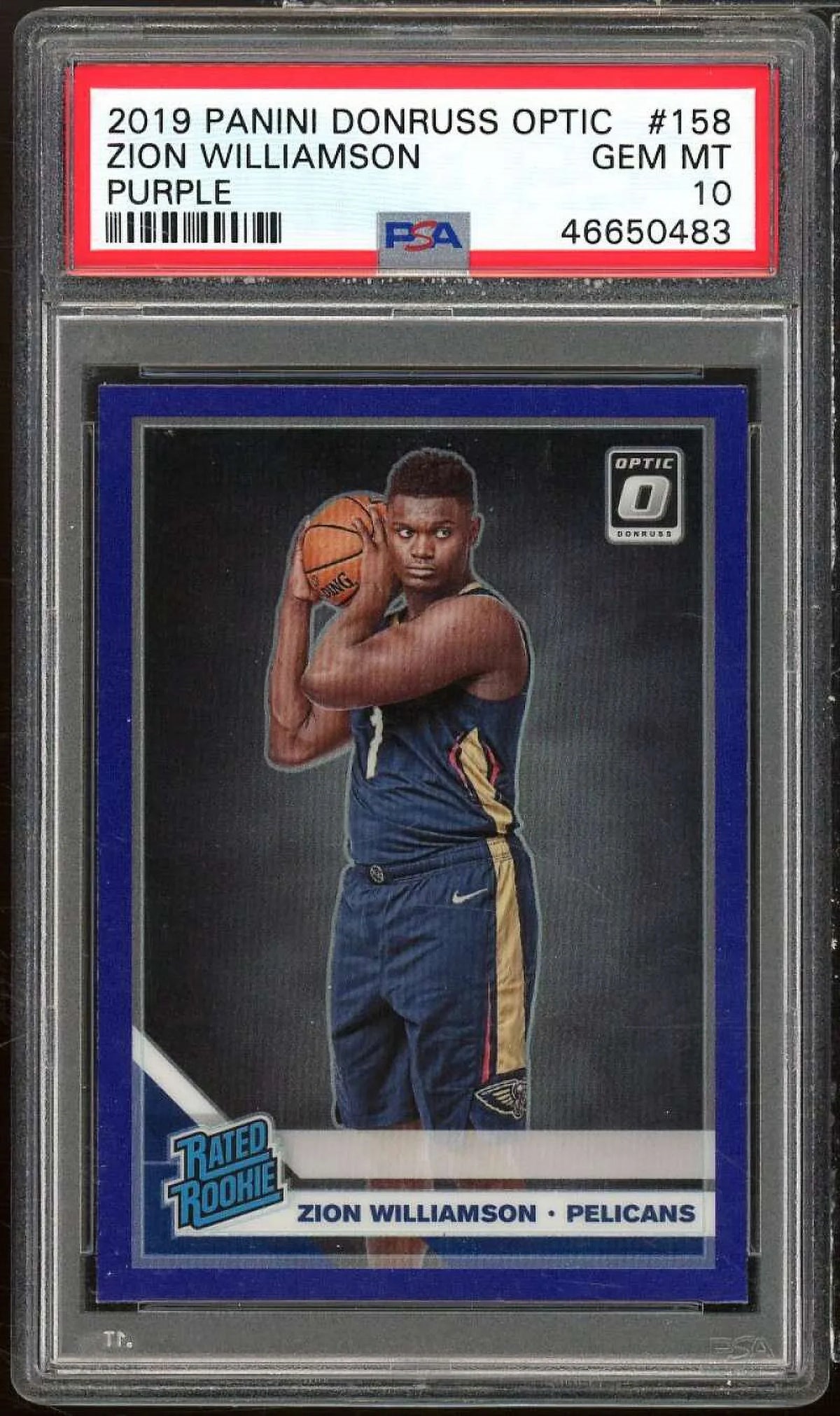 Zion Williamson Rookie Card 2019-20 Panini Donruss Optic Purple #158 PSizeA 10