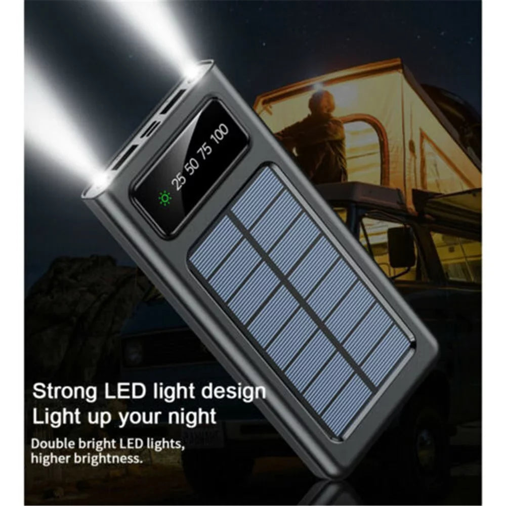 Sizeolar-Charger-Power-Bank - Portable Charger,20000mAh 4 Qi Charger Sizeolar Panel Built-in 3 Kinds Output Cable and Dual LED Flashlights