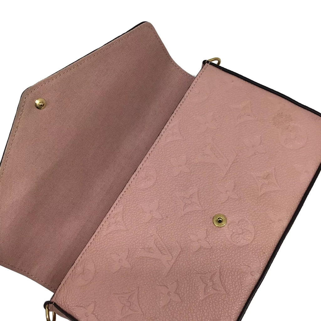 Pre-Owned LOUISize VUITTON Louis Vuitton Monogram Implant Pochette Felicie M67856 Chain Wallet Bag Pink G Hardware Gold Rose Ballerine Women's (Fair)