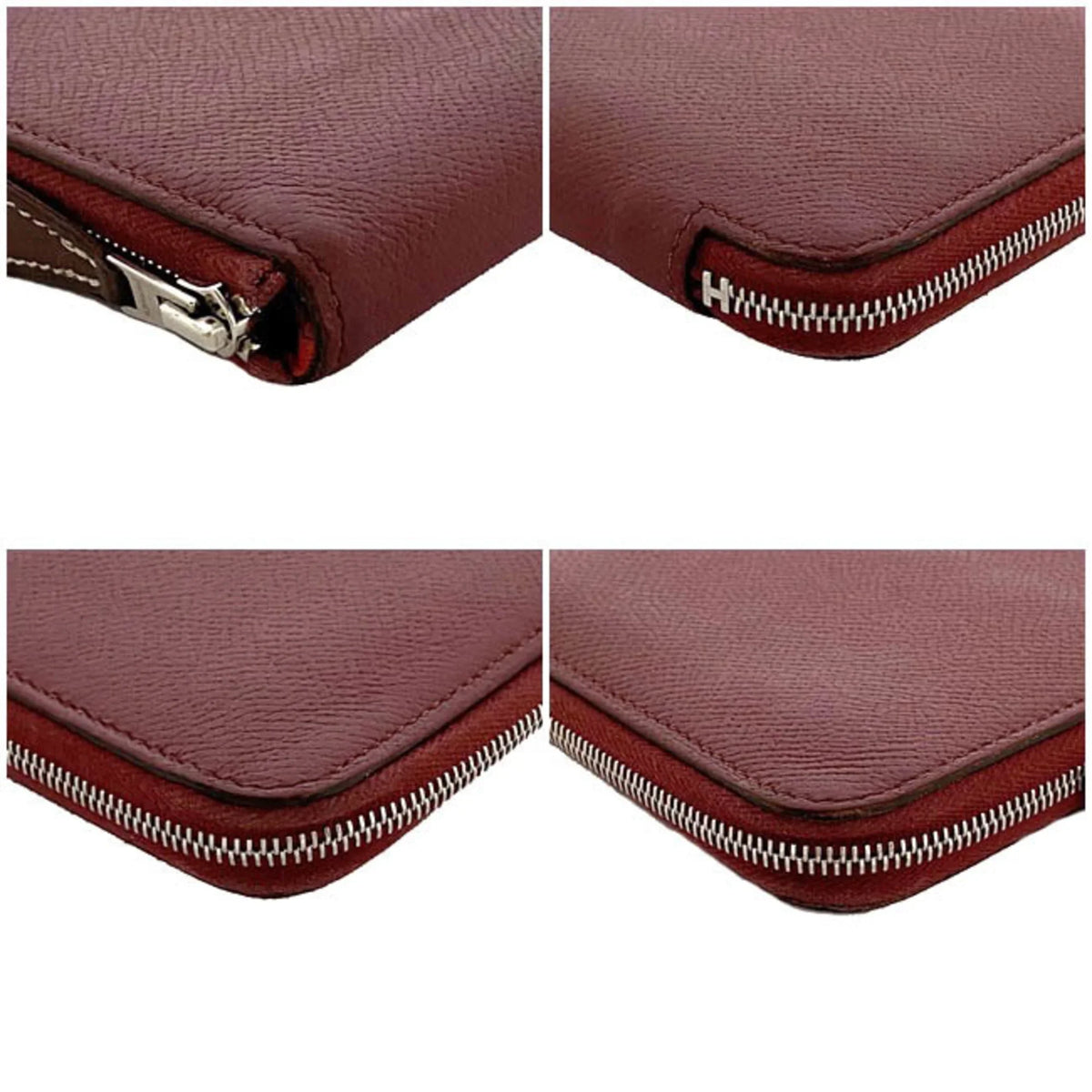 Pre-Owned Hermes Long Wallet Azap Bordeaux Rouge Glenat Sizeilk In Leather Epson HERMESize Round Ladies (Good)