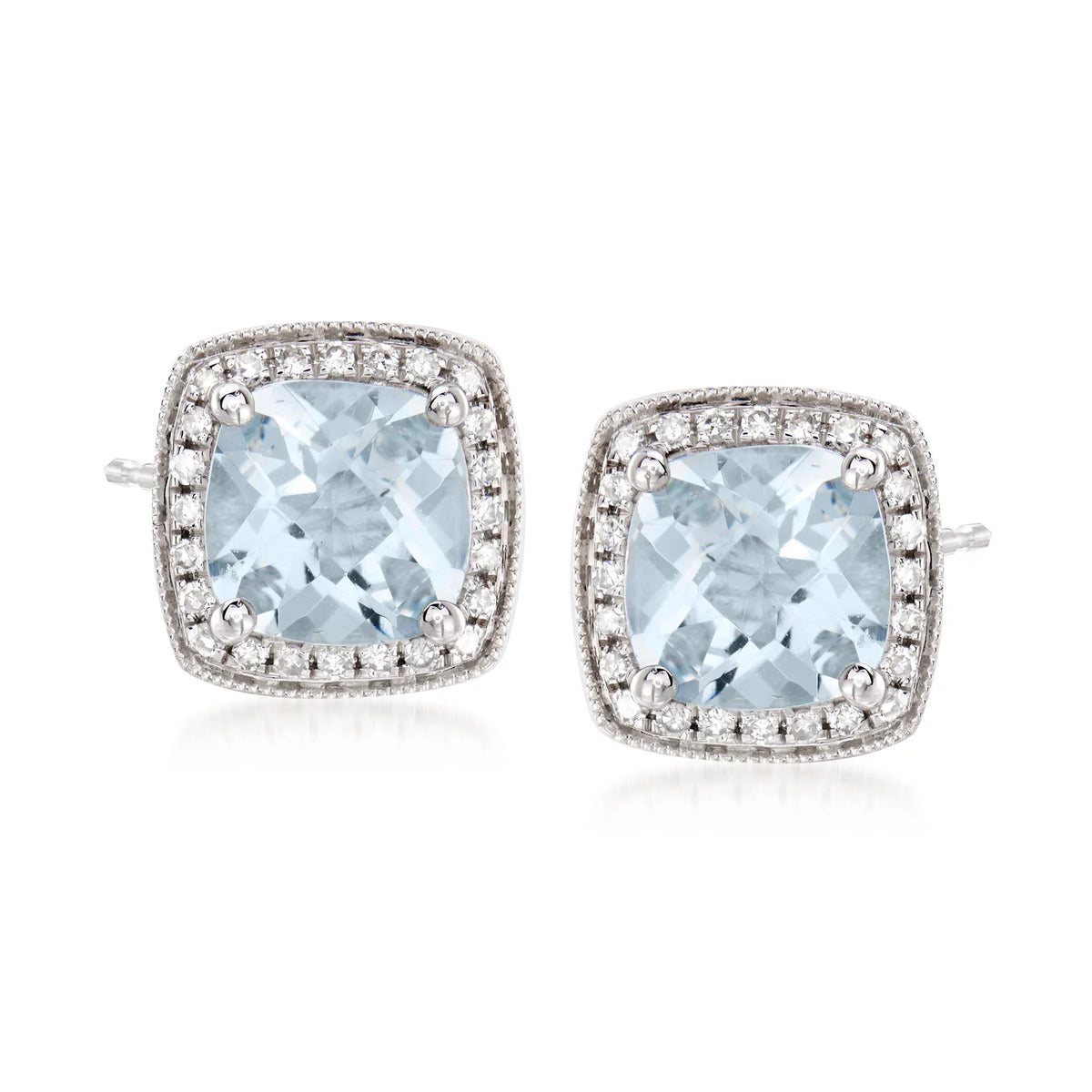 Ross-Sizeimons 2.60 ct. t.w. Aquamarine and .20 ct. t.w. Diamond Earrings in 14kt Ivory Gold, Women's, Adult