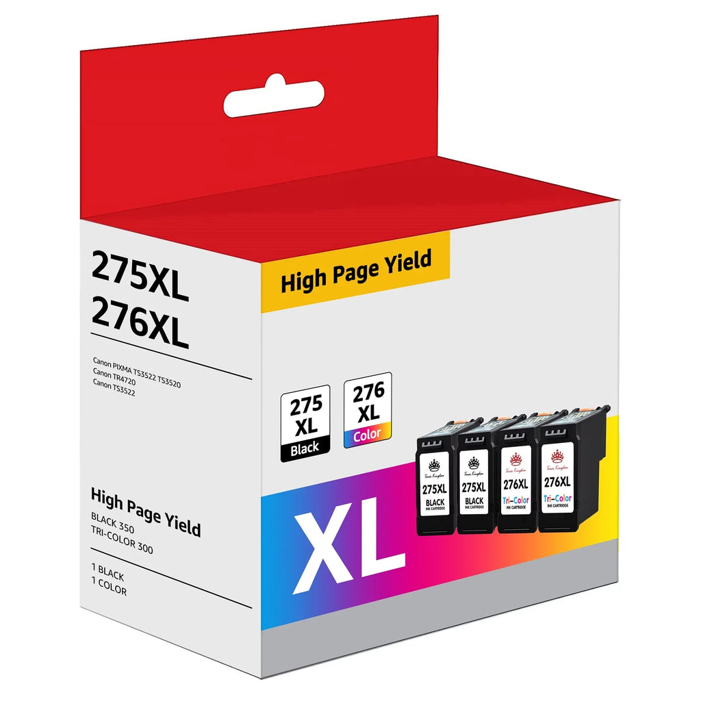 275XL 276XL Ink Cartridge Replacement for Canon PG-275 CL-276 275 276 Combo XL Compatible with Canon PIXMA TSize3520 TSize3522 TSize3500 TR4720 TR4722 TR4700 Printer(2 Black, 2 Color)