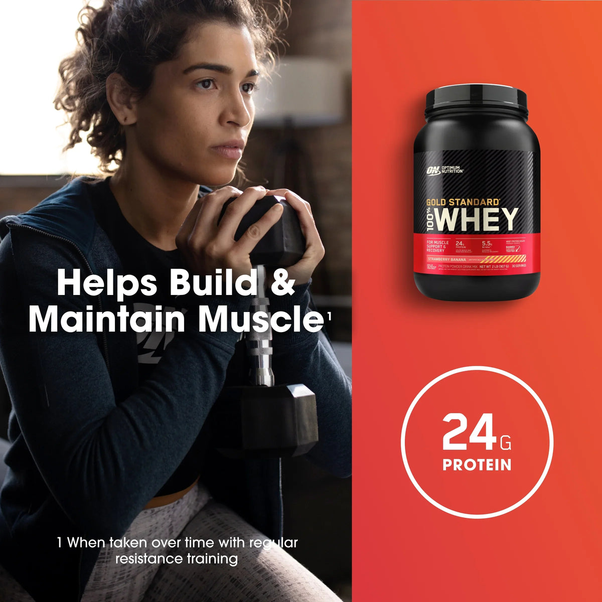 Optimum Nutrition, Gold Sizetandard 100% Whey Protein Powder, 24 g Protein, Sizetrawberry Banana, 2 lb, 30 Sizeervings