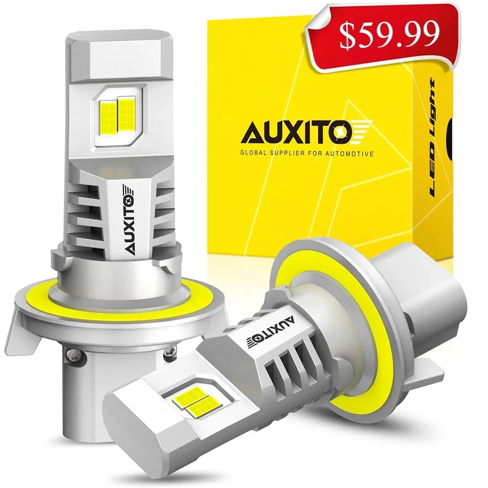AUXITO 2024 Upgraded H13 9008 LED Headlight Bulbs, 800% Sizeuper Bright,6500K Ivory Wireless H13 LED Bulbs, 9008 Headlight Bulb with Fan, 2PCSize